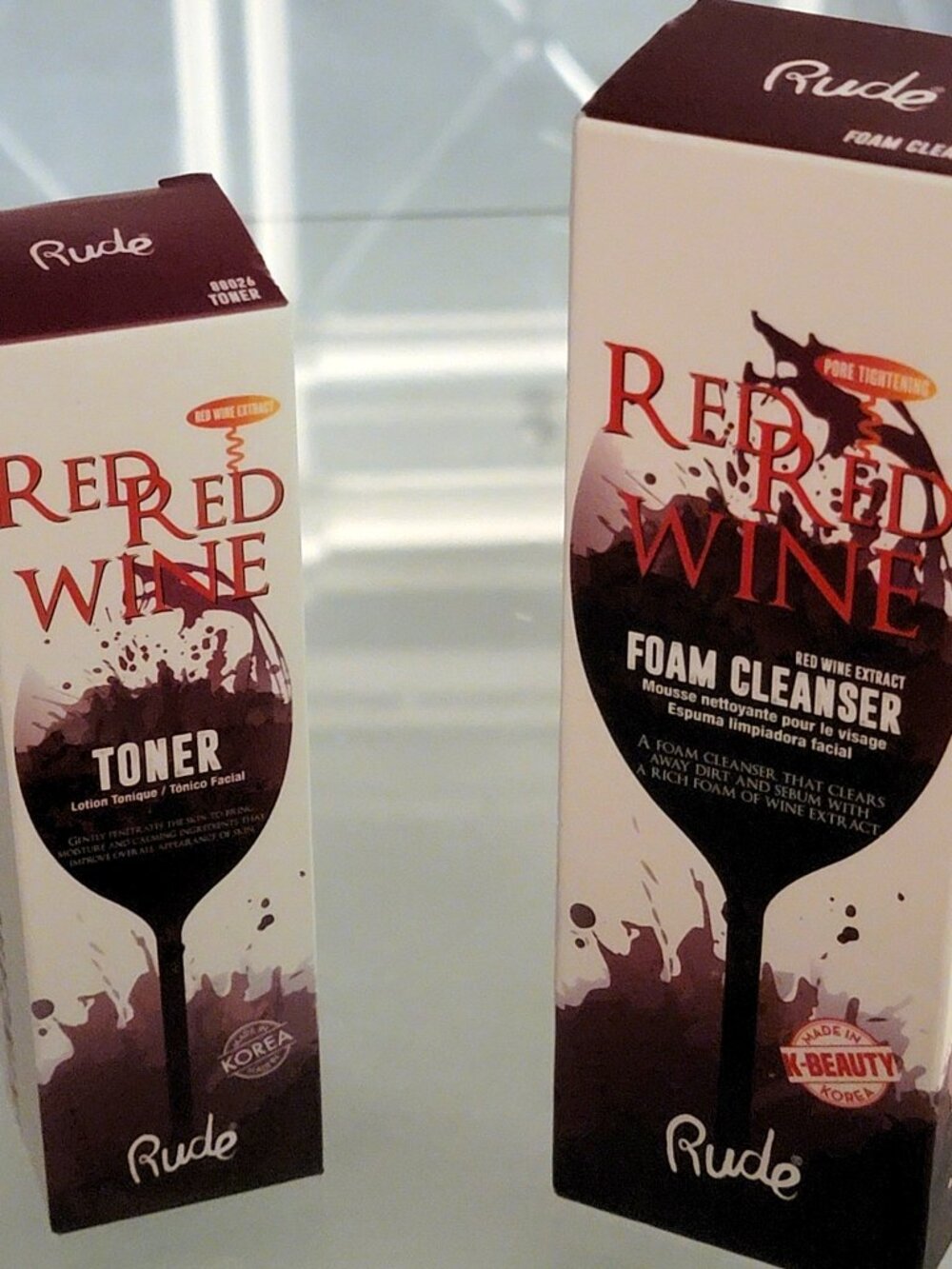 Rude Red Wine Foam Cleanser & Toner K-Beauty Skincare Duo Set NIB 100 ml each